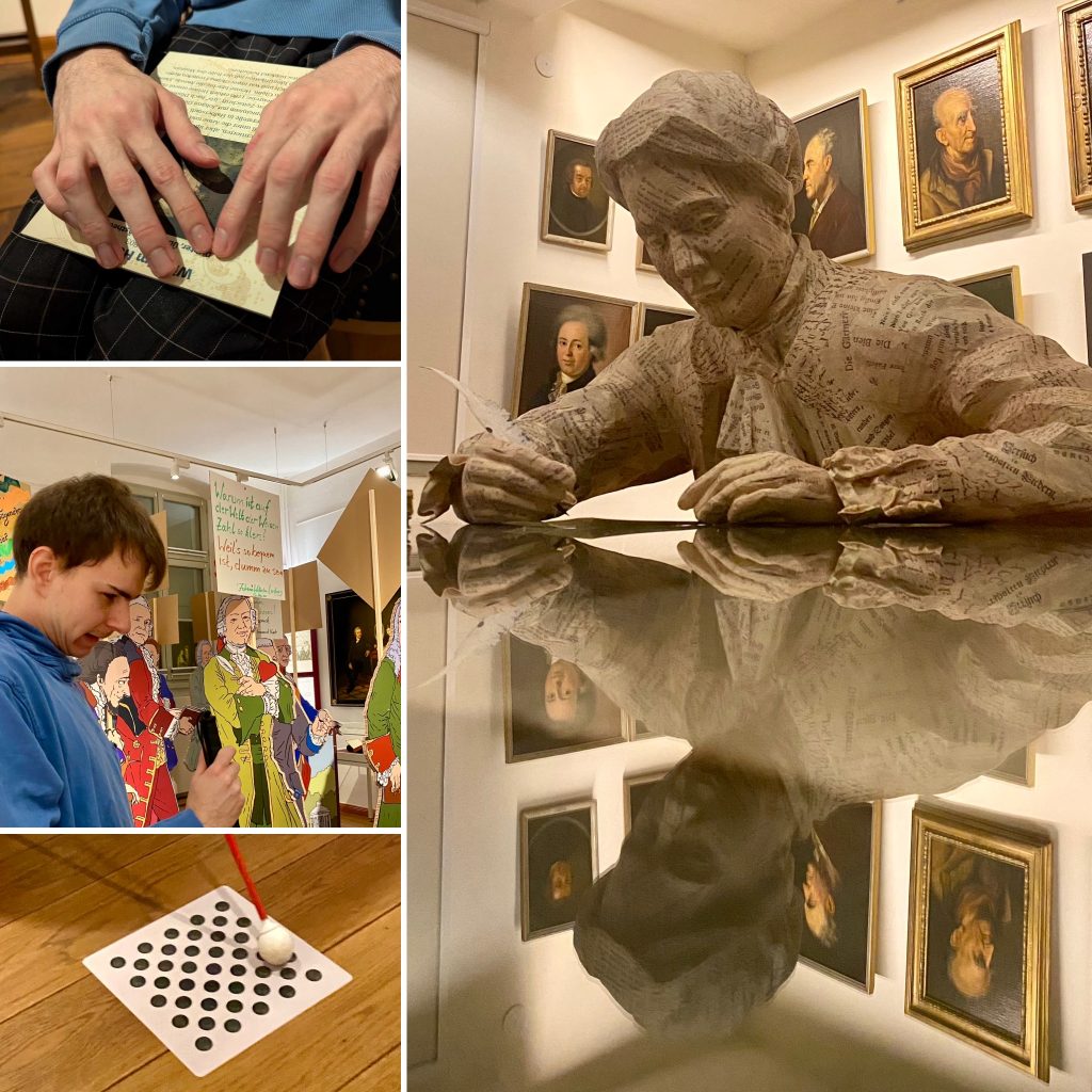 ein blinder Mann testet die neue barrierefreie Dauerausstellung vom Gleimhaus in Halberstadt